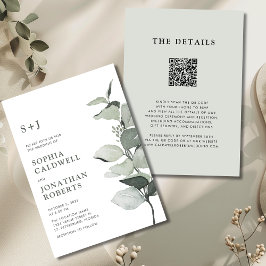 Elegant Eucalyptus QR Code Sage Wedding Einladung