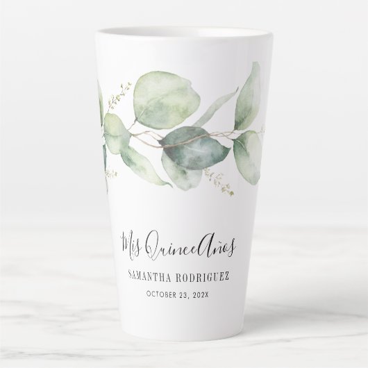 Elegant Eucalyptus Quinceanera 15. Geburtstagspart Milchtasse (Vorderseite)