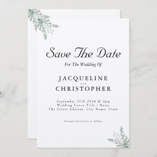 Elegant Eucalyptus Rustic Save the Date Wedding Einladung (Vorne/Hinten)