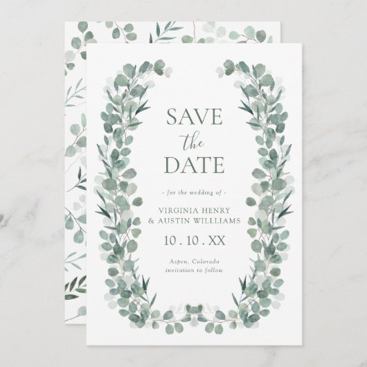 Elegant Eucalyptus Save The Date (Vorne/Hinten)