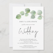 Elegant Eucalyptus Script 3 Foto QR Code Wedding Einladung (Vorderseite)