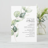 Elegant Eucalyptus Script Baby Shower Einladung (Stehend Vorderseite)