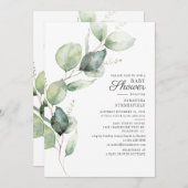 Elegant Eucalyptus Script Baby Shower Einladung (Vorne/Hinten)