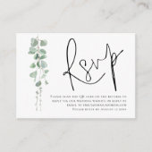 Elegant Eucalyptus Script QR Code Wedding RSVP Begleitkarte (Vorderseite)