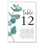 Elegant Eucalyptus Script Wedding Guest names Tischnummer (Rückseite)