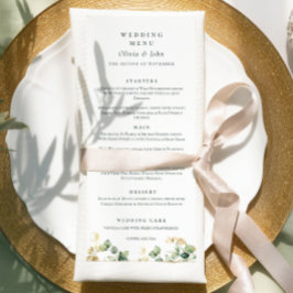 Elegant Eucalyptus Script Wedding Menükarte