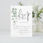 Elegant Eucalyptus Script Wedding RSVP (Stehend Vorderseite)