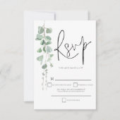 Elegant Eucalyptus Script Wedding RSVP Karte (Vorderseite)