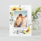 Elegant Eucalyptus Sonnenblumen FOTO Hochzeit Save The Date (Stehend Vorderseite)