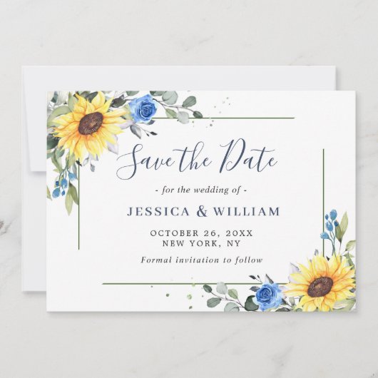 Elegant Eucalyptus Sonnenblumen Hochzeit Save The Date (Vorderseite)