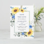 Elegant Eucalyptus Sonnenblumen Hochzeit Save The Date (Stehend Vorderseite)