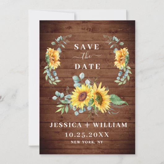 Elegant Eucalyptus Sonnenblumen Hochzeit Save The Date (Vorderseite)
