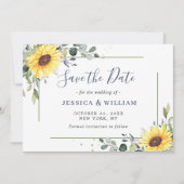 Elegant Eucalyptus Sonnenblumen Hochzeit Save The Date (Vorderseite)