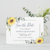 Elegant Eucalyptus Sonnenblumen Hochzeit Save The Date (Stehend Vorderseite)