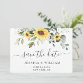 Elegant Eucalyptus Sonnenblumen Hochzeit Save The Date (Stehend Vorderseite)