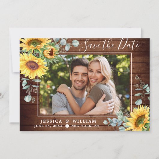 Elegant Eucalyptus Sonnenblumen Hochzeit Save The Date (Vorderseite)