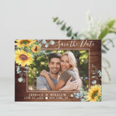 Elegant Eucalyptus Sonnenblumen Hochzeit Save The Date (Stehend Vorderseite)