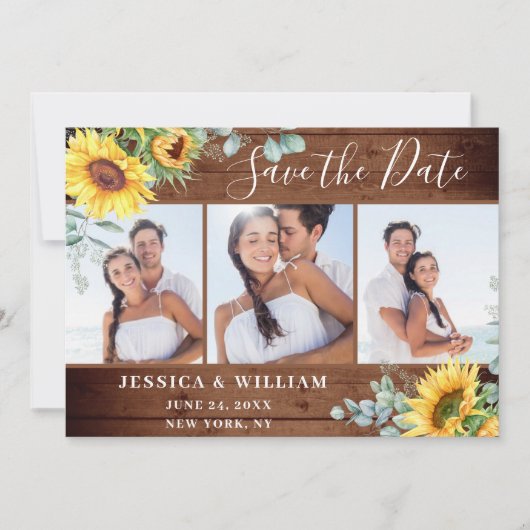 Elegant Eucalyptus Sonnenblumen Hochzeit Save The Date (Vorderseite)