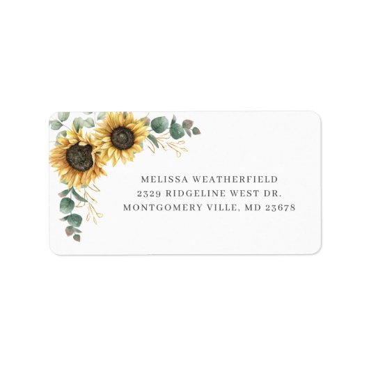 Elegant Eucalyptus Sonnenblumen Moderne Adresse Adressaufkleber (Vorne)