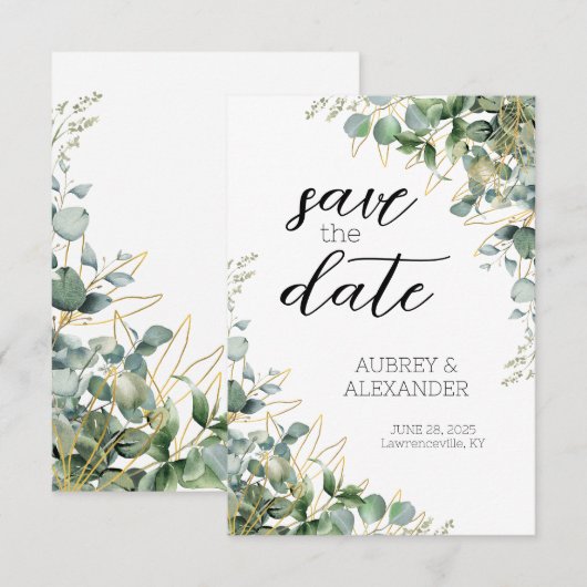 Elegant Eucalyptus speichert die Datumskarten Save The Date (Vorne/Hinten)
