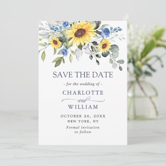 Elegant Eucalyptus Sunflower Floral Wedding Rett T Save The Date (Stehend Vorderseite)