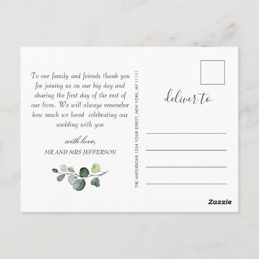 Elegant Eucalyptus Sunflowers FOTO Vielen Dank Postkarte (Rückseite)