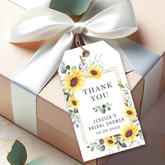 Elegant Eucalyptus Sunflowers Gefallen Vielen Dank Geschenkanhänger