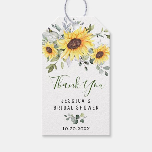 Elegant Eucalyptus Sunflowers Gefallen Vielen Dank Geschenkanhänger (Vorderseite)