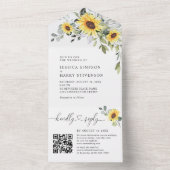 Elegant Eucalyptus Sunflowers Wedding QR Code All In One Einladung (Innen Boden)