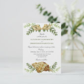 Elegant Eucalyptus und Seashell Wedding Einladung Postkarte (Stehend Vorderseite)