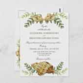 Elegant Eucalyptus und Seashell Wedding Einladung Postkarte (Vorne/Hinten)