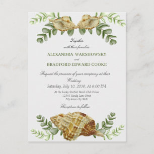 Elegant Eucalyptus und Seashell Wedding Einladung Postkarte