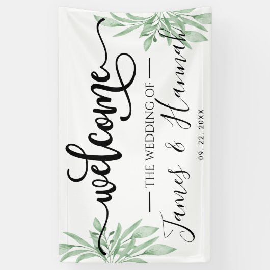 Elegant Eucalyptus Verlasse Greenerity Wedding Par Banner (Vertikal)