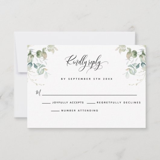 Elegant Eucalyptus Verlasse Greenery RSVP Card Karte (Vorderseite)