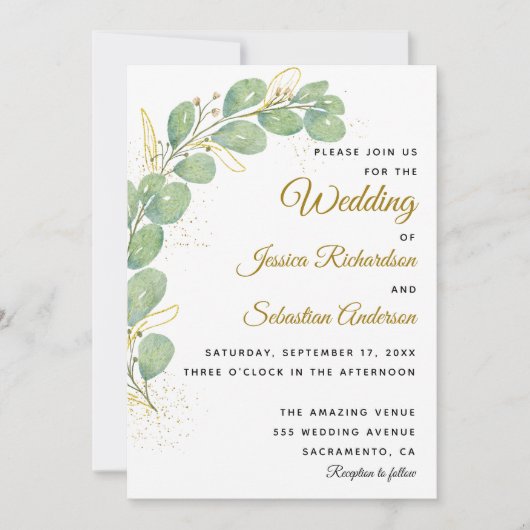 Elegant Eucalyptus Verlasse Grüne Hochzeit Einladung (Vorderseite)