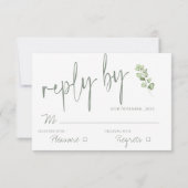 Elegant Eucalyptus Verlasse Grüne Hochzeit RSVP Karte (Rückseite)