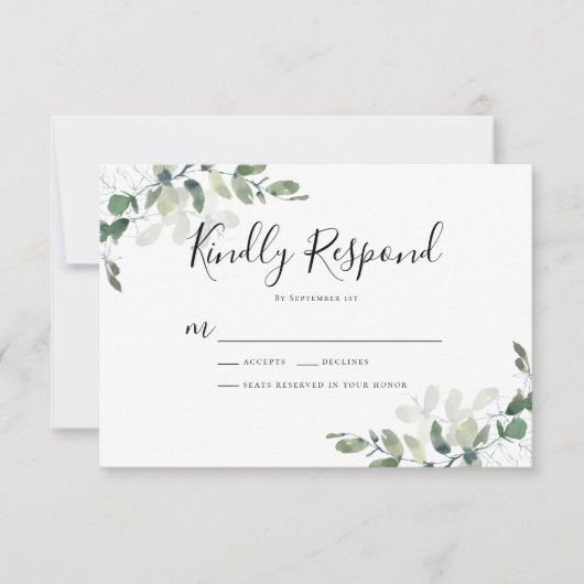 Elegant Eucalyptus Verlasse Grüne Hochzeit RSVP Karte (Vorderseite)