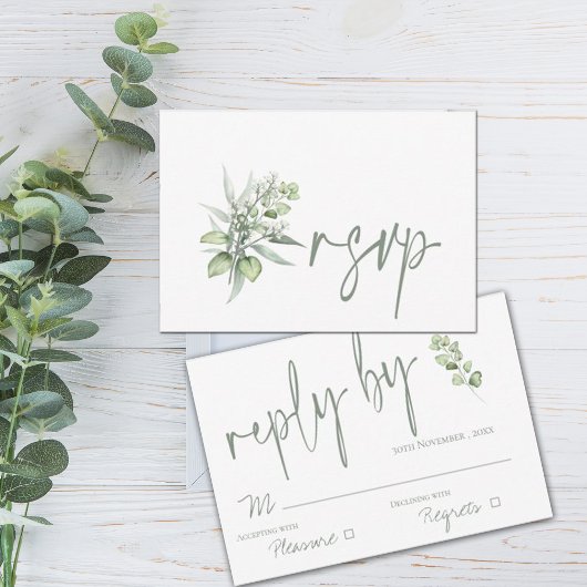 Elegant Eucalyptus Verlasse Grüne Hochzeit RSVP Karte