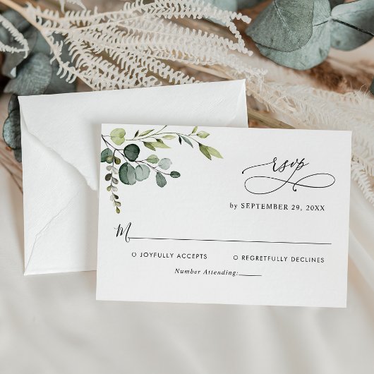 Elegant Eucalyptus Verlasse Grüne Hochzeit RSVP Karte