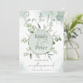 Elegant Eucalyptus Verlasse Grüne Hochzeit Save The Date (Stehend Vorderseite)