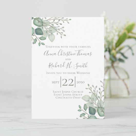 Elegant Eucalyptus Verlasse Grünfoliage Einladung (Stehend Vorderseite)