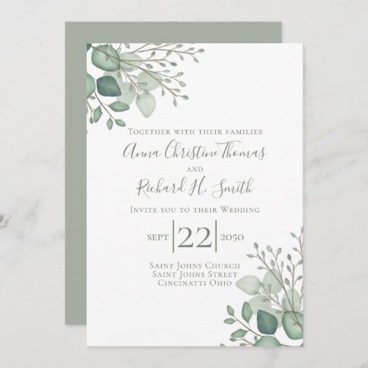 Elegant Eucalyptus Verlasse Grünfoliage Einladung (Vorne/Hinten)