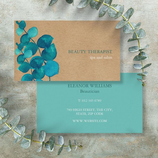 Elegant Eucalyptus Verlasse Rustic Kraft Visitenkarte