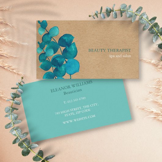 Elegant Eucalyptus Verlasse Rustic Kraft Visitenkarte
