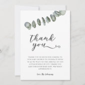 Elegant Eucalyptus Watercolor Blätter Baby Shower Dankeskarte (Vorderseite)