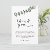 Elegant Eucalyptus Watercolor Blätter Baby Shower Dankeskarte (Stehend Vorderseite)