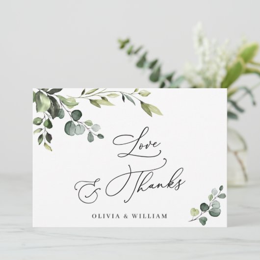 Elegant Eucalyptus Watercolor Floral Dankeskarte (Stehend Vorderseite)