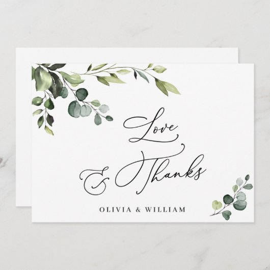 Elegant Eucalyptus Watercolor Floral Dankeskarte (Vorne/Hinten)