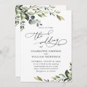Elegant Eucalyptus Watercolor Grüne Hochzeit Einladung (Vorne/Hinten)