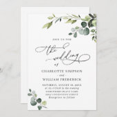 Elegant Eucalyptus Watercolor Grüne Hochzeit Einladung (Vorne/Hinten)